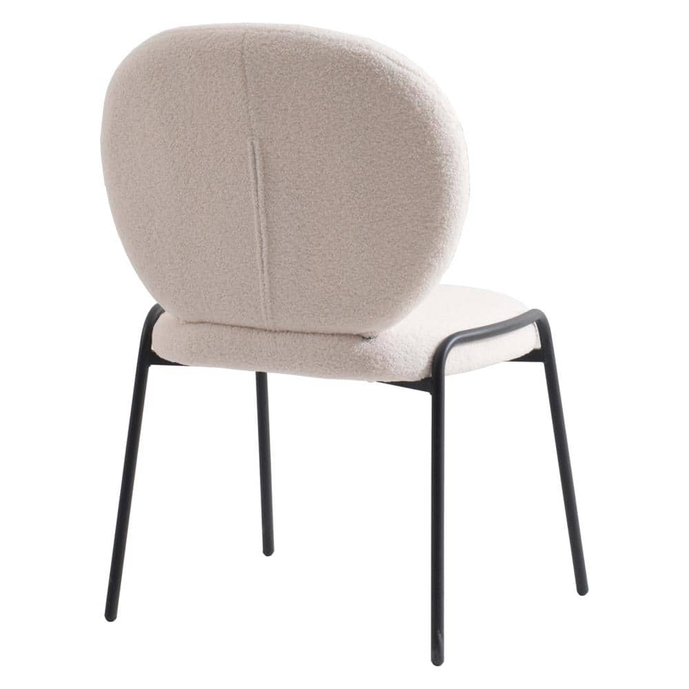 Celestial White Boucle Upholstered Side Chair with Black Metal Frame