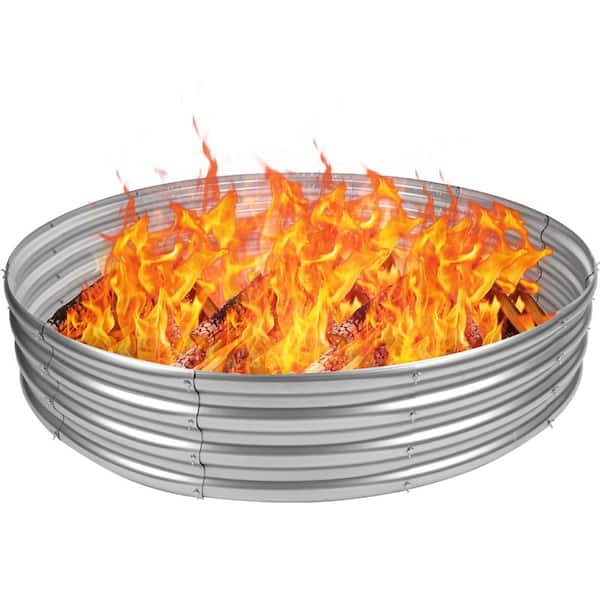 60 in Fire Pit Ring 0.8mm Galvanized Steel Rust Resistant Silver 1-Piece
