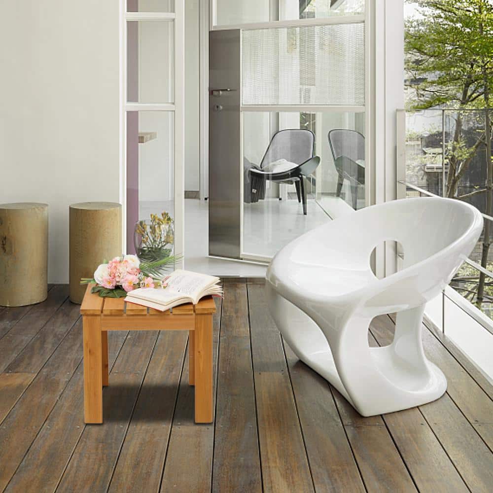 Natural Fir Wood Square Outdoor End Table