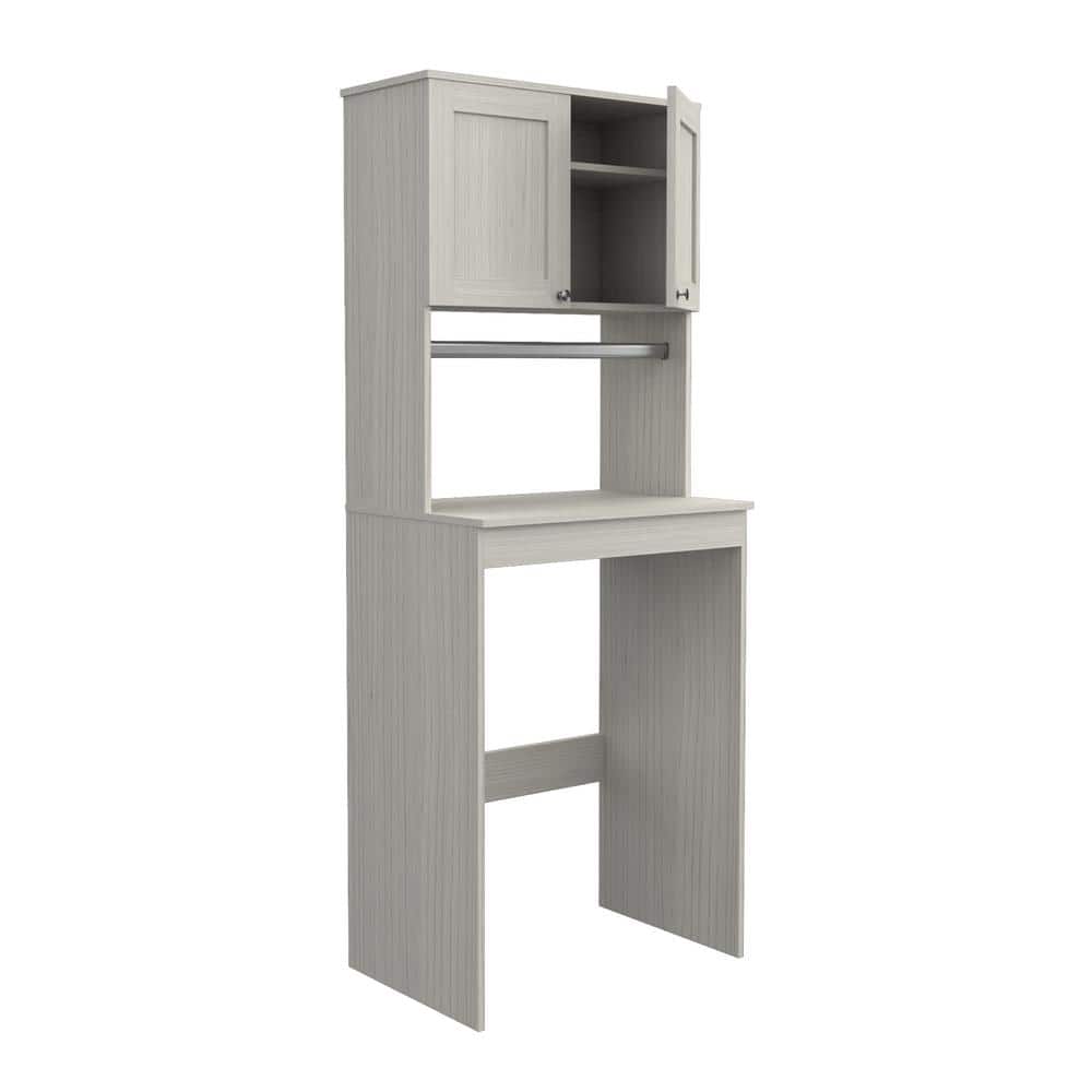 Washed Oak Freestanding Laundry Cabinet with Adjustable Shelving