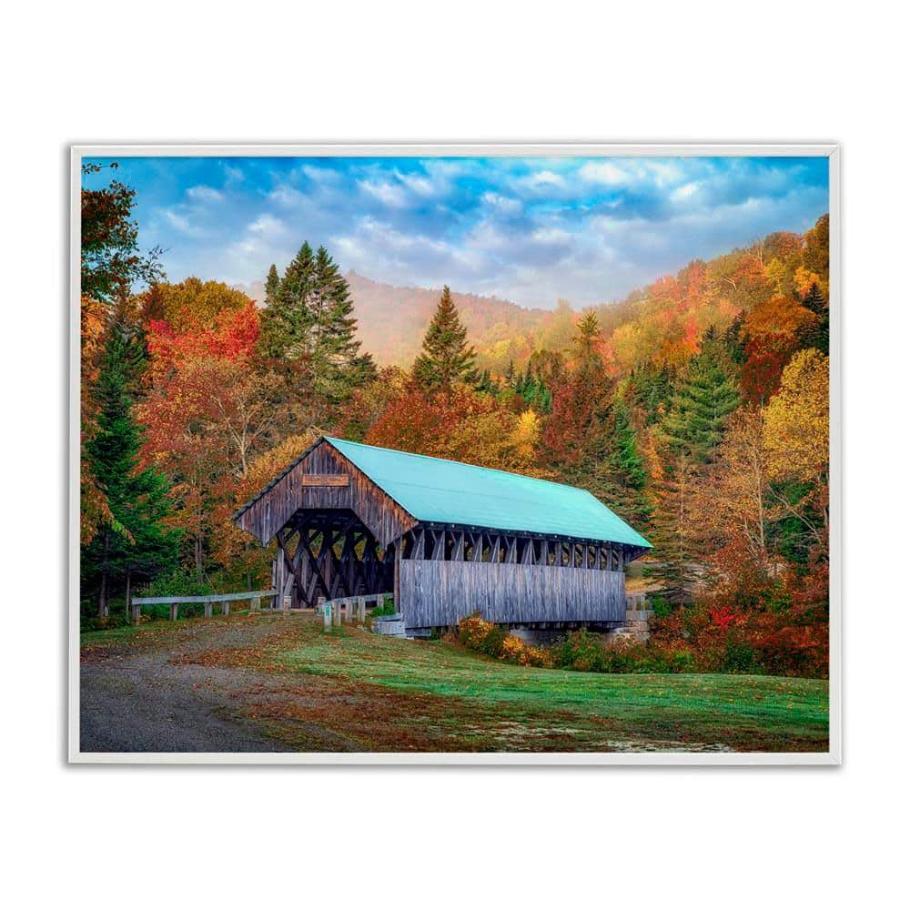 Woodland Covered Bridge Mountain Foliage by Rick Berk White Framed Graphic Nature Art Print 24 in. x 30 in. price history on PriceWatchPro