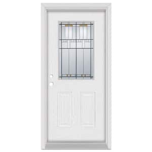 32 in. x 80 in. Architectural Right-Hand Patina Finished Fiberglass Oak Woodgrain Prehung Front Door
