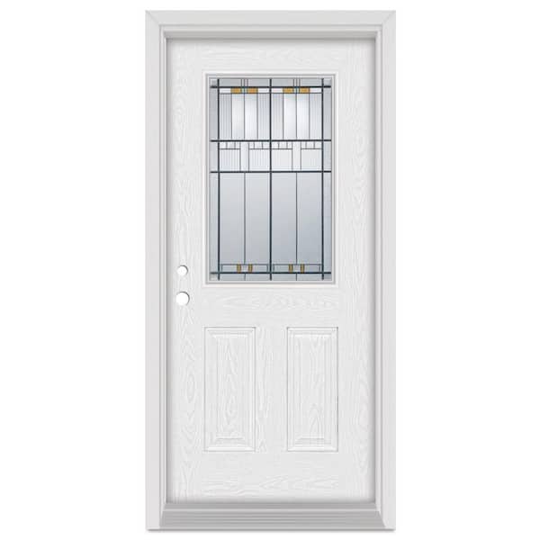 Stanley Doors 32 in. x 80 in. Architectural Right-Hand Patina Finished Fiberglass Oak Woodgrain Prehung Front Door