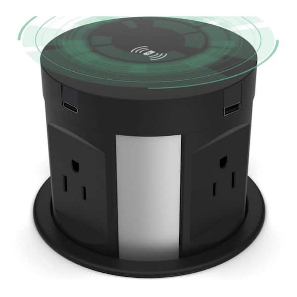 EKIEUDL 8-Outlet Pop-Up Countertop with Wireless Charger Station for Kitchen in Black