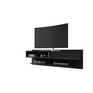 Rochester 71 in. Black Particle Board Floating Entertainment Center Fits TVs Up to 60 in. with Cable Management