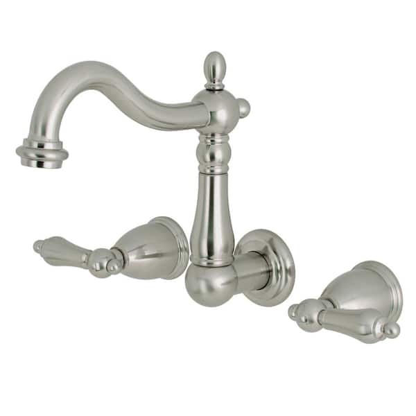 Kingston Brass Heritage 2-Handle Wall Mount Bathroom Faucet in Brushed Nickel
