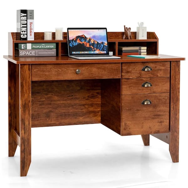 Costway 48 in. Brown Rectangular White Wood 4-Drawer Computer Desk