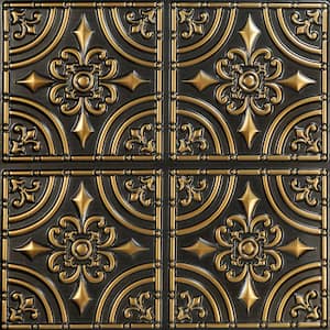 Wrought Iron 2 ft. x 2 ft. Glue Up PVC Ceiling Tile in Antique Gold