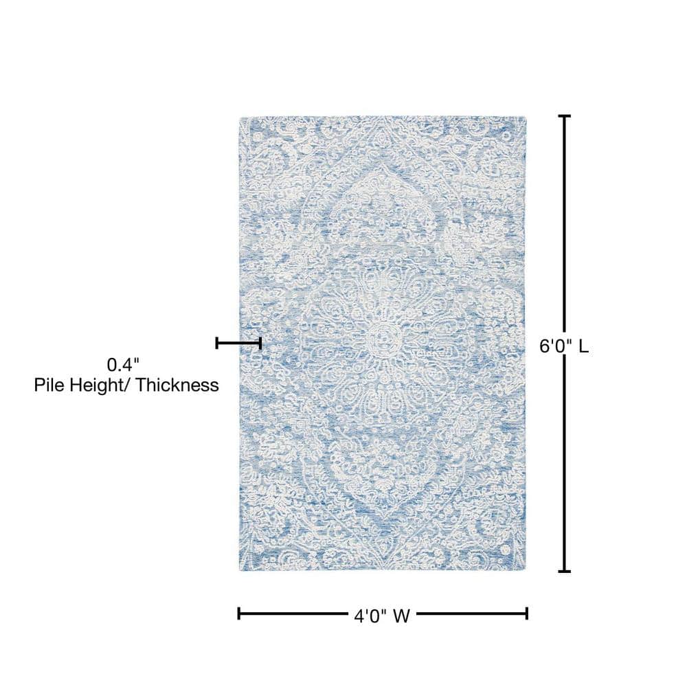 Handmade Blue Floral Wool 4' x 6' Area Rug