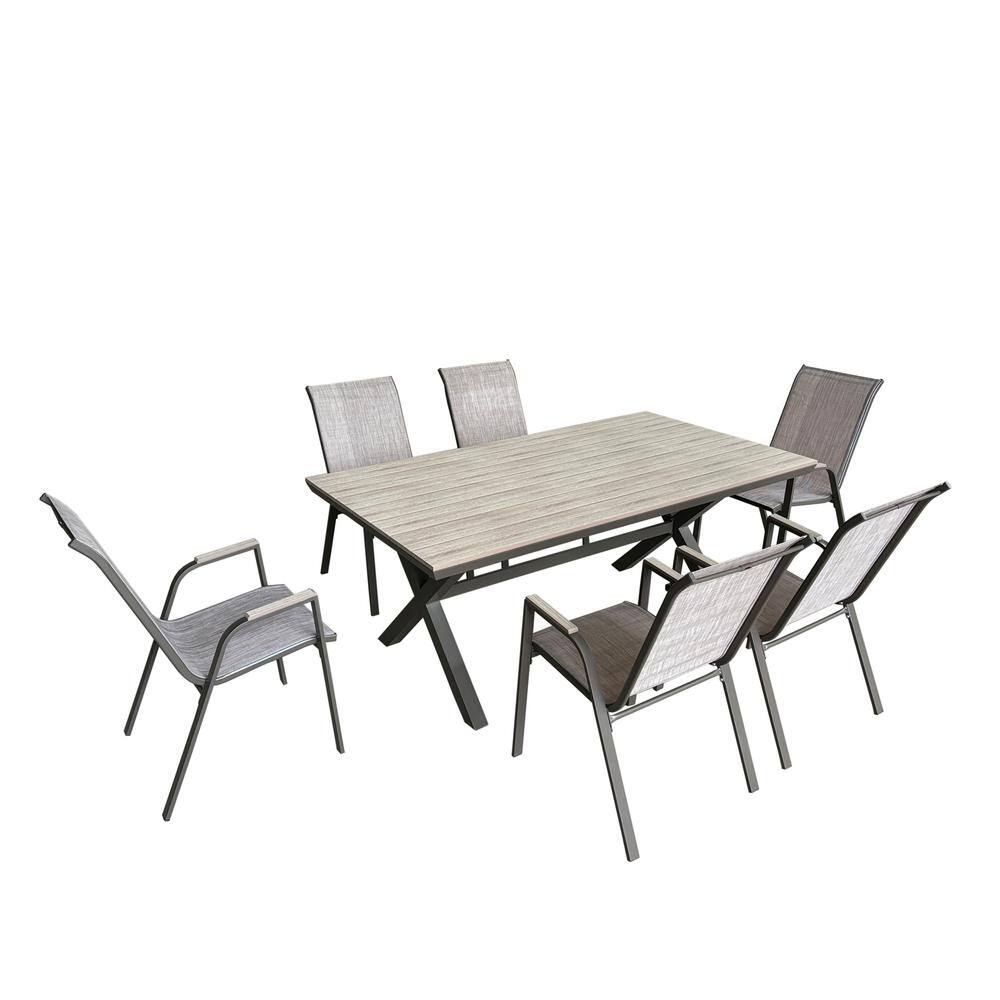 7 Piece Brown Outdoor Dining Chairs and Table Set
