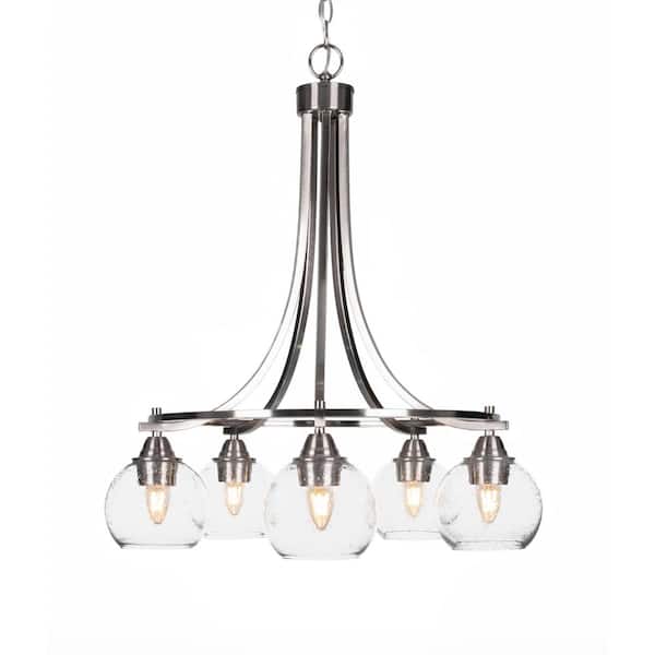 Unbranded Madison 5-Light Brushed Nickel Round Chandelier with 5.75 in. Clear Bubble Glass Shades, No bulbs included