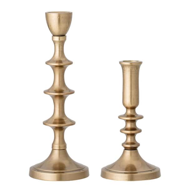 Antique Decorative Metal Taper Candle Holders, Gold (Set of 2)
