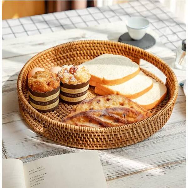 Afoxsos Rattan Round Serving Tray, Hand Woven Serving