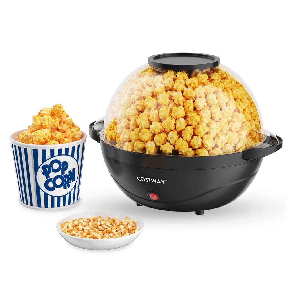 Popcorn Machine, 6-Quart Popcorn Popper maker, Nonstick Plate, Electric  Stirring with Quick-Heat Technology, Cool Touch Handles (Black)