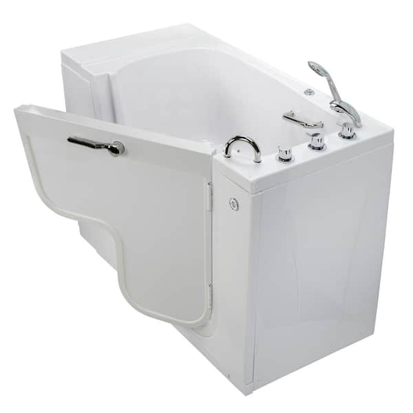 Ella Wheelchair Transfer 52 in. Acrylic Walk-In Air Bath Bathtub in White with Thermostatic Faucet Set, RHS 2 in. Dual Drain