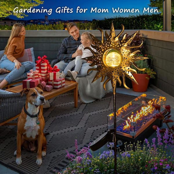 OGETFUUR Outdoor Garden Solar Lights Stake, Crackle Glass Metal