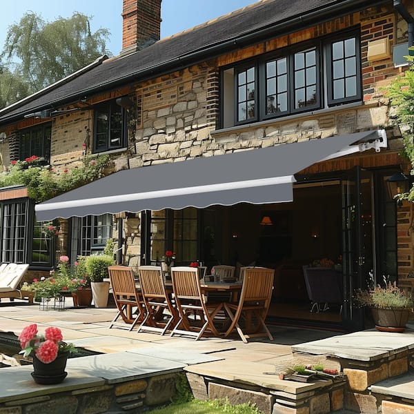 8 ft. W x 7 ft. L Manual Patio Retractable Awnings in Grey