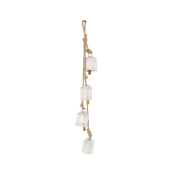 White Metal Cluster Cluster Decorative Bells with Jute Hanging Rope