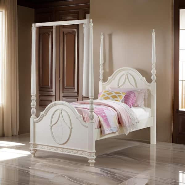 Benjara Dorie Ivory Beige Wood Frame Full Platform Bed
