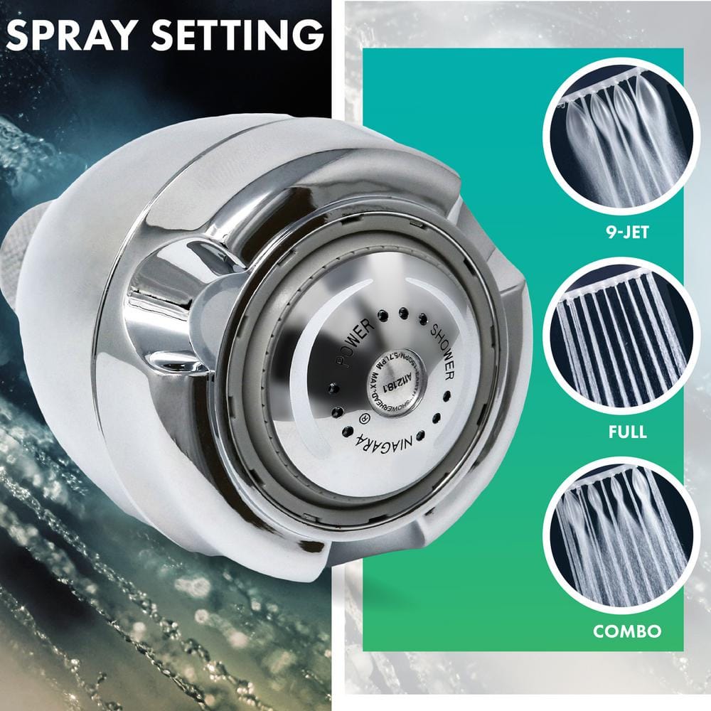 Niagara Conservation N2920CH Earth Spa 3-Spray with 2 GPM 2.7-in. Wall Mount Adjustable Fixed Shower Head in Chrome, 1-Pack | Bathroom Shower Head Sprayer with Pressure Compensation Technology