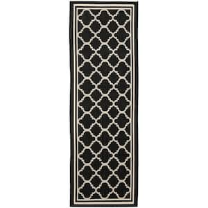 Courtyard Black/Beige 2 ft. x 7 ft. Geometric Indoor/Outdoor Patio  Runner Rug