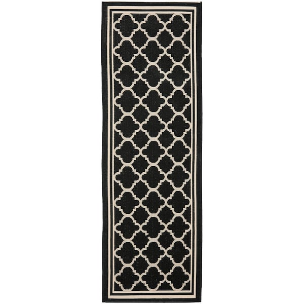 SAFAVIEH Courtyard Black/Beige 2 ft. x 7 ft. Geometric Indoor/Outdoor Patio  Runner Rug