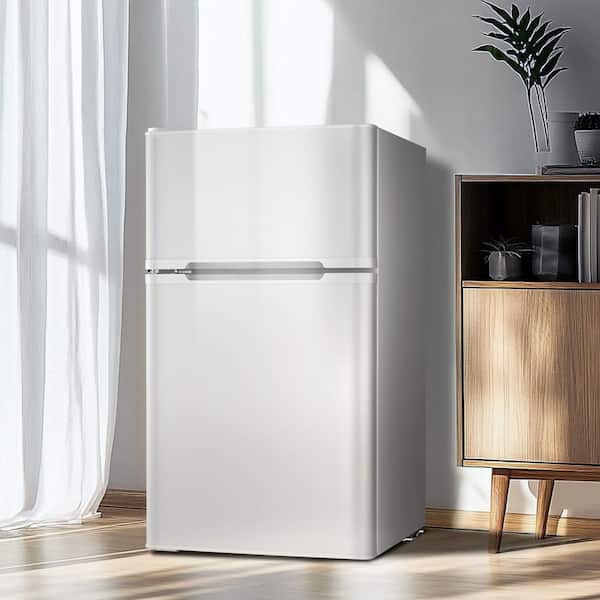 Classic 19.37 in. 3.1 cu. ft. 2-Door Mini-Refrigerator in White with Compact Freezer Low Noise