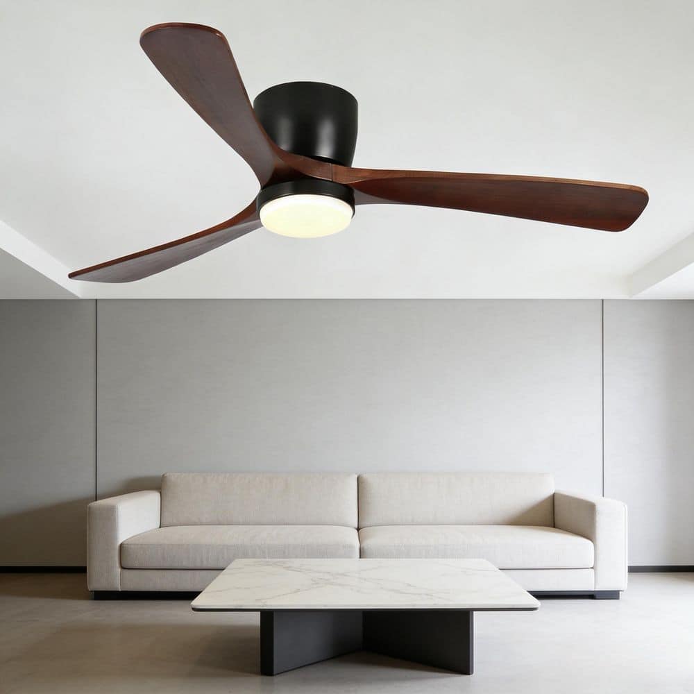 52 in. Black Solid Wood Blade Flush Mount Standard Ceiling Fan with Integrated LED and Dimmable and 3 Colors Temps price history on PriceWatchPro