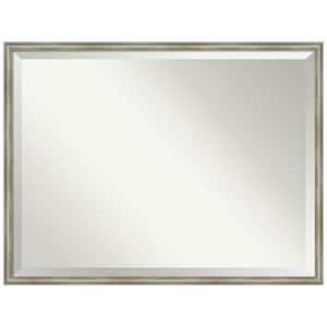 Salon Scoop Silver 41.75 in. x 31.75 in. Beveled Casual Rectangle Wood Framed Bathroom Wall Mirror in Silver