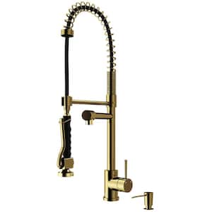 Zurich Single Handle Pull-Down Sprayer Kitchen Faucet Set with Soap Dispenser in Matte Brushed Gold