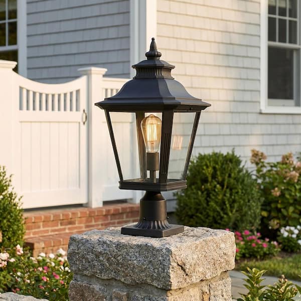 1-Light Black Metal Outdoor Weather Resistant Post Light with No Bulb Included