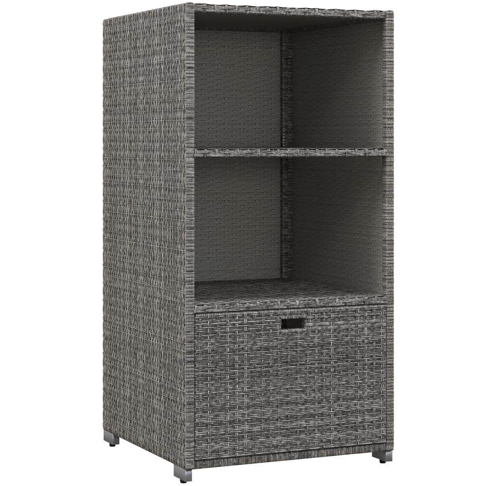 Mixed Gray Wicker Outdoor Storage Cabinet with Shelves