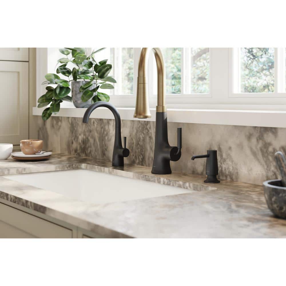 Matte Black and Brass Pull Down Kitchen Faucet with Spray