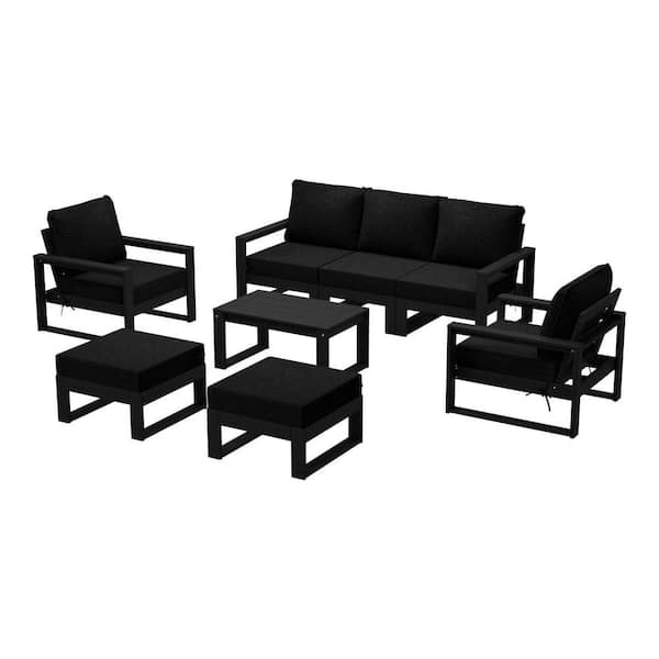 Endless Black Frame with Black Cushions Outdoor 8-Piece All Weather Plastic Sofa Lounge Chair Patio Conversation Set