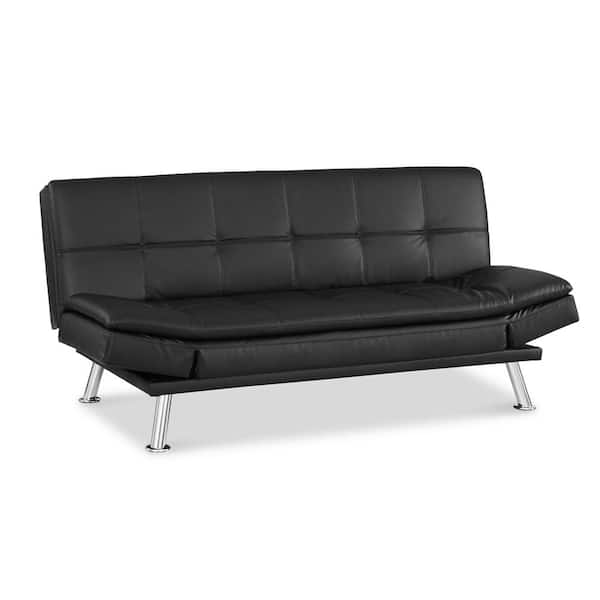 Serta Nelson Black Faux Leather Convertible Sofa with Self Stitching
