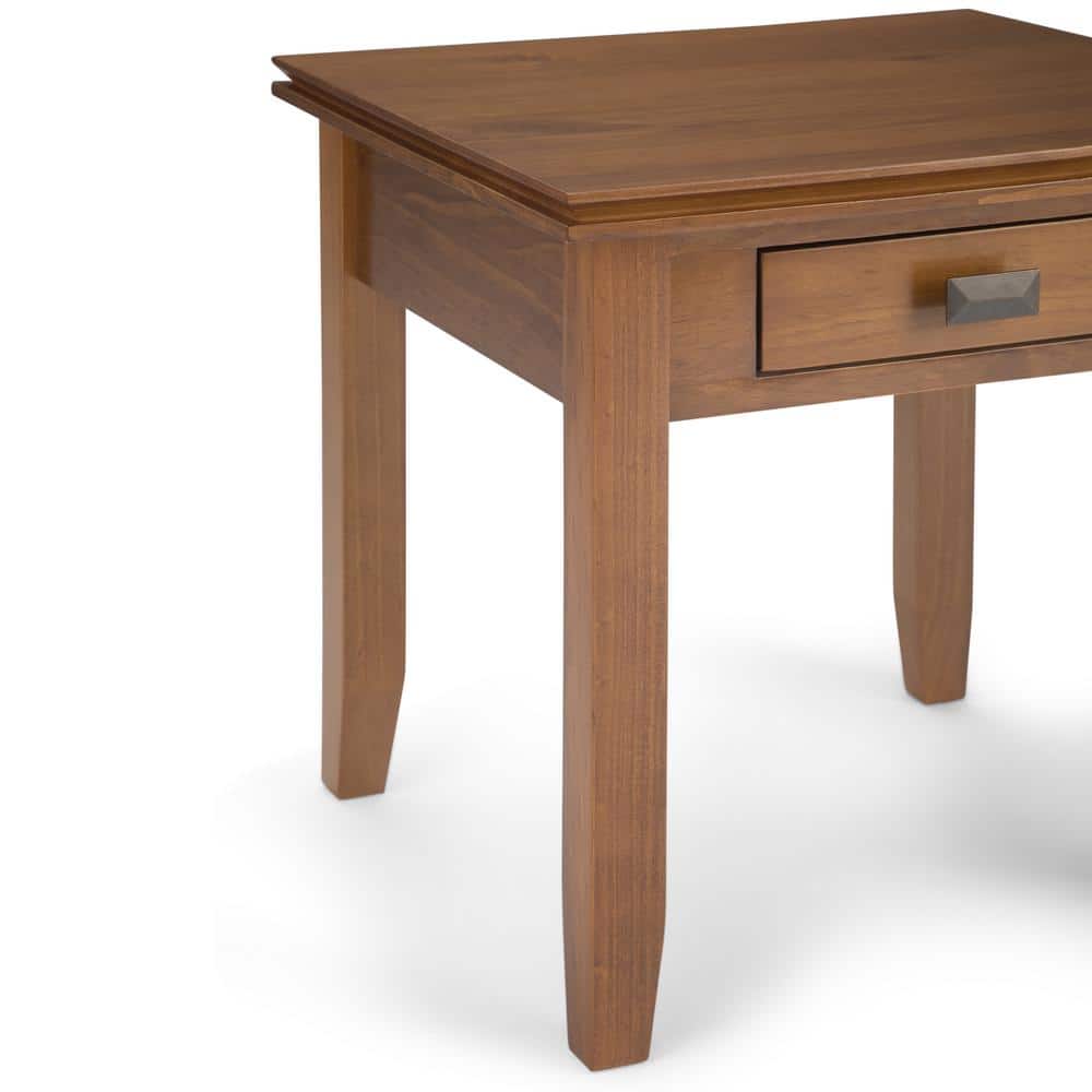 Honey Brown Solid Wood End Table with Storage Drawer