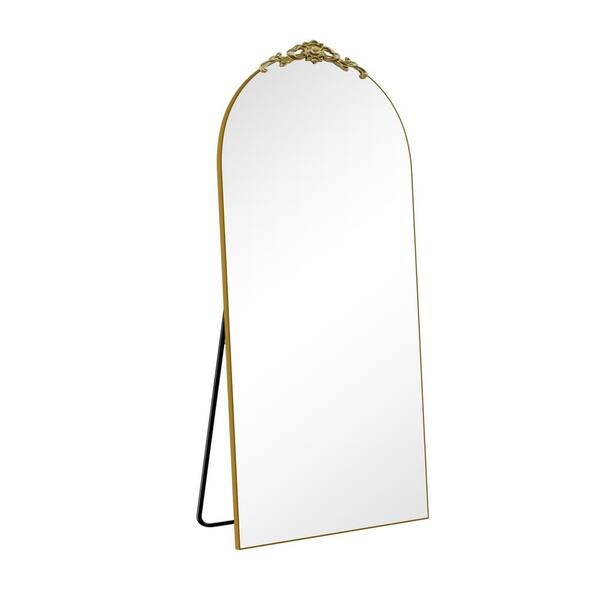 Lumioca Gold 36 in. W x 75 in. H Oversized Carved Arch Wood Full Length Wall Mounted Standing Mirror Floor Mirror