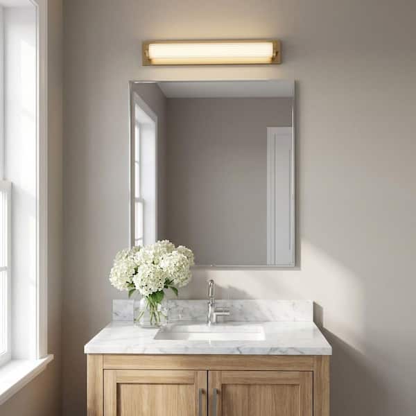 Weston 22 in. W x 4.25 in. H Satin Brass Bathroom LED Vanity Light with Ribbed Glass Lens