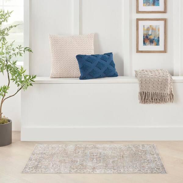 Astra Machine Washable Beige 2 ft. x 4 ft. Distressed Traditional Area Rug