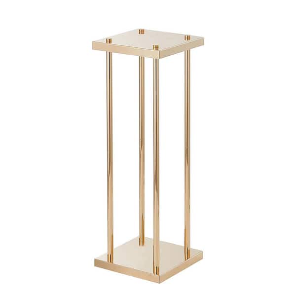 4-Pieces Gold Metal Column Wedding Flower Stand 23.6 in. High With Metal Laminate Cylindrical Floral Display Rack Square