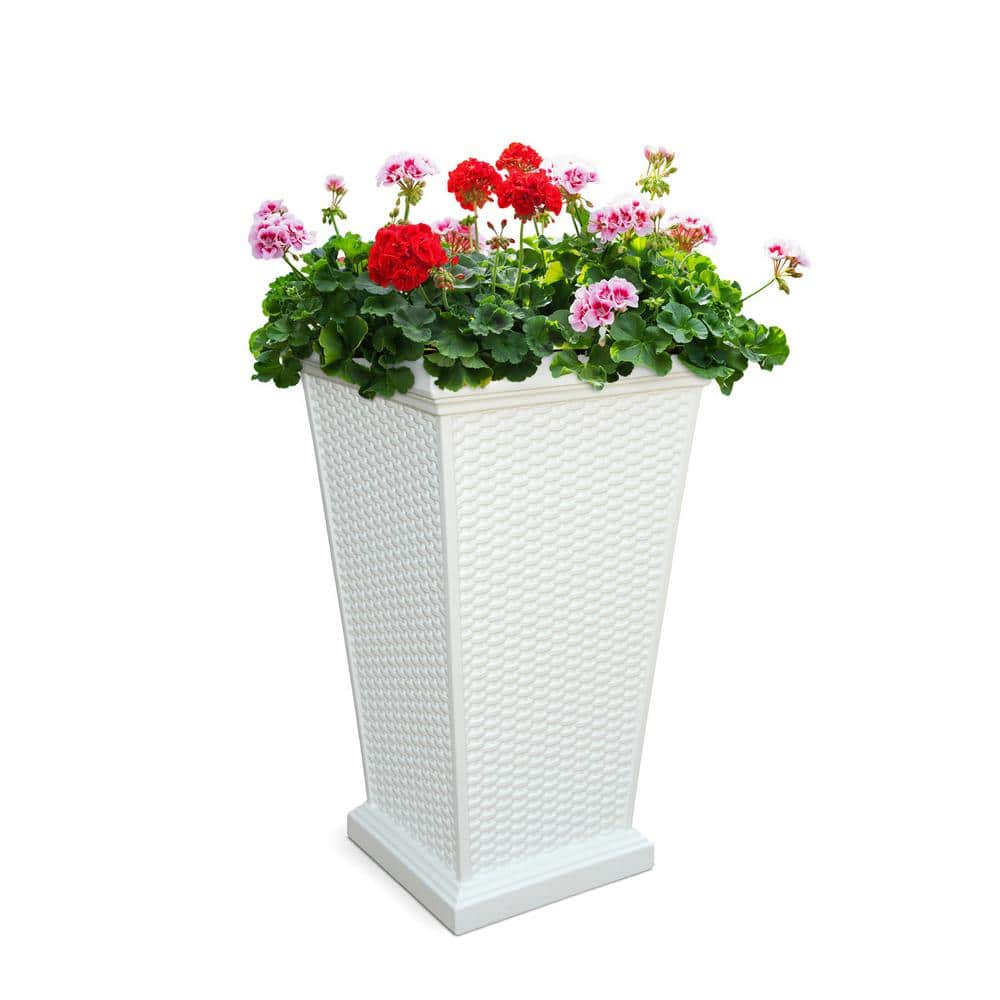 Wellington White Tall Polyethylene Wicker Planter