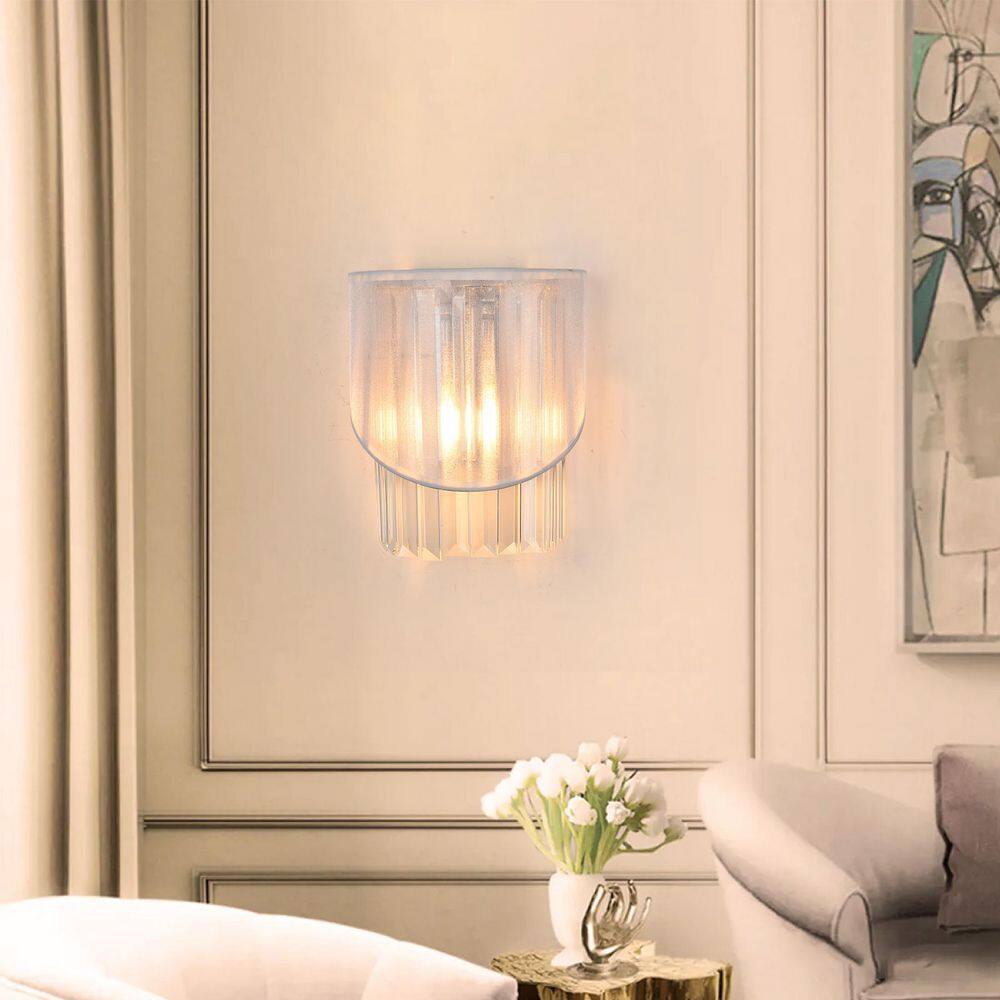 7.87 in. 1-Light Silver Half-Cylinder Wall Sconce with Crystal Column Design and Fabric Shade price history on PriceWatchPro