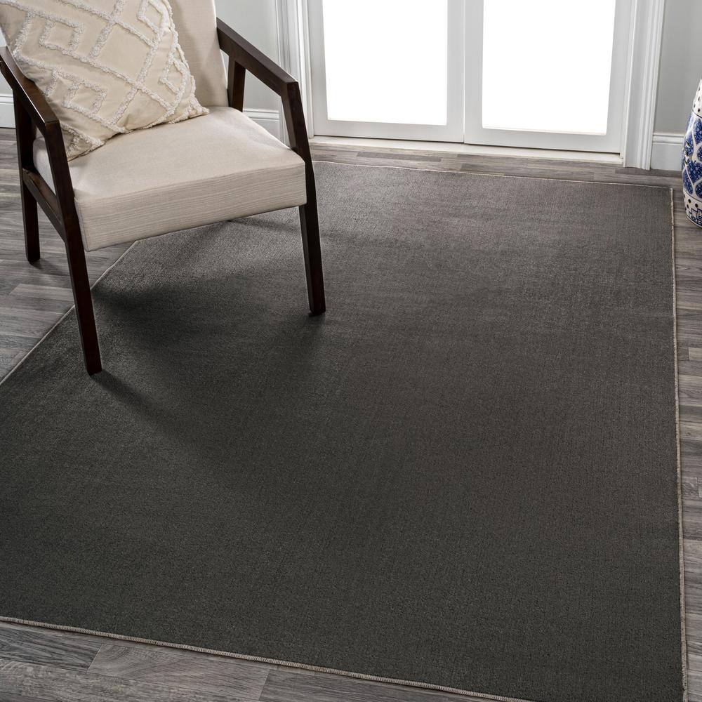 Graphite Grey Rectangular UD Braided Rugs Washable, Indoor-Outdoor