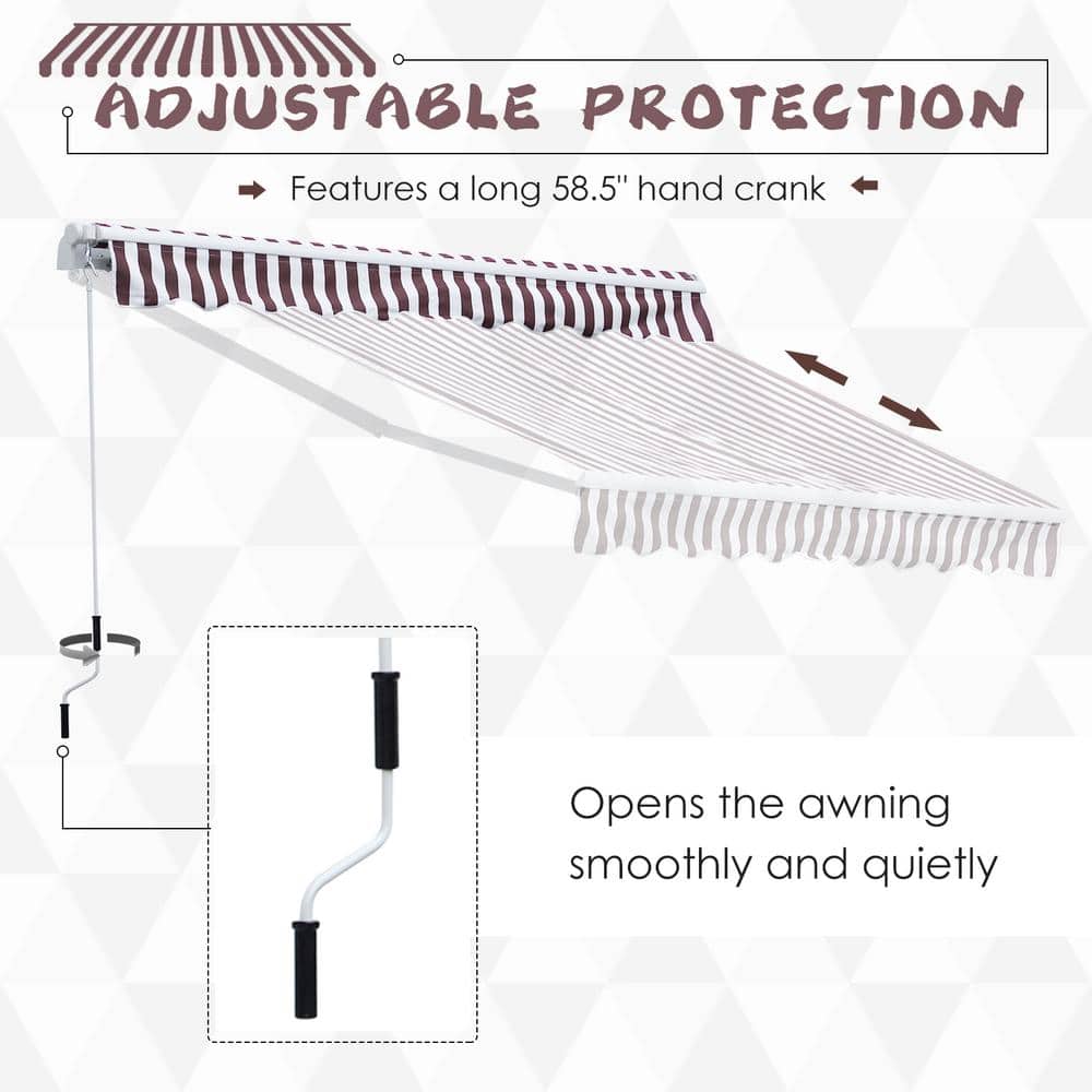 Coffee Striped 10' x 8' Retractable Patio Awning with Aluminum Frame