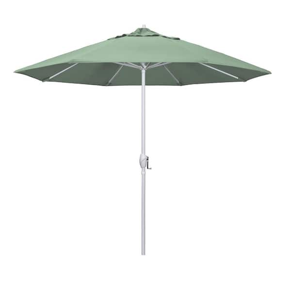 California Umbrella 9 ft. Matted White Aluminum Market Patio Umbrella Auto Tilt in Spa Pacifica