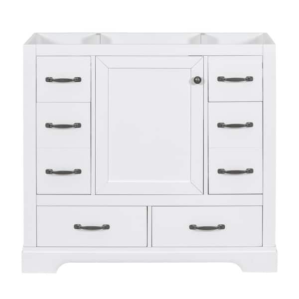 Zeus & Ruta 36 in. W x 17.9 in. D x 33 in. H Bath Vanity Cabinet without Top with Six Drawers and Adjustable Shelf in White