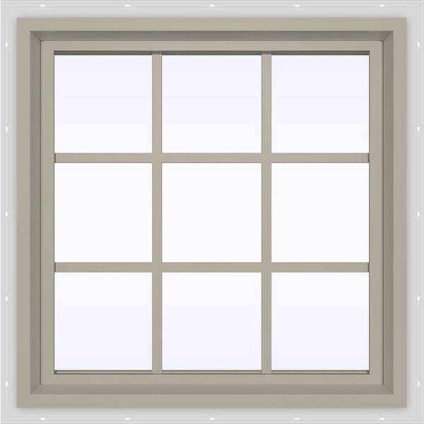 JELD-WEN 23.5 in. x 23.5 in. V-4500 Series Desert Sand Painted Vinyl Fixed Picture Window with Colonial Grids/Grilles