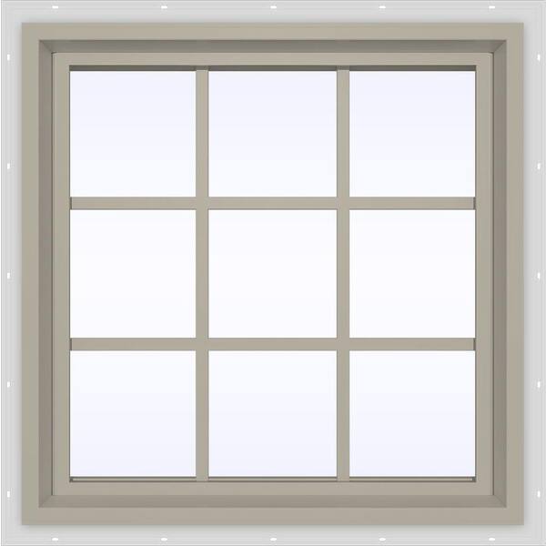 JELD-WEN 29.5 in. x 35.5 in. V-4500 Series Desert Sand Painted Vinyl Fixed Picture Window with Colonial Grids/Grilles