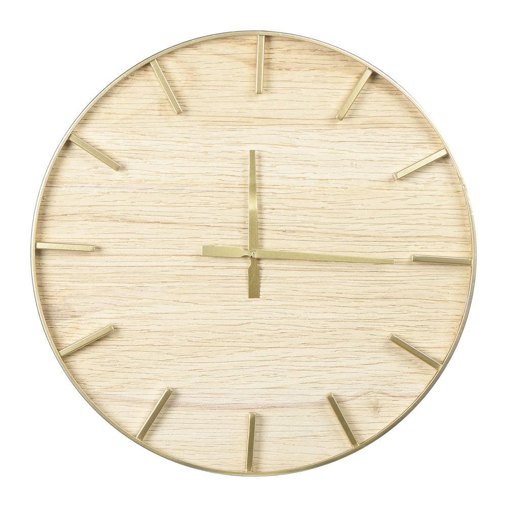 UPC 191009373193 product image for Storied Home Round Wood Wall Clock, Natural, gold/brushed | upcitemdb.com