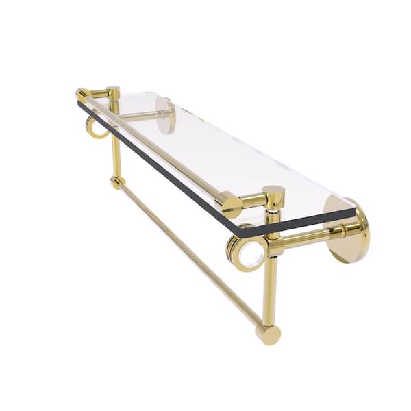 Allied Brass Clearview 22 in. W x 6.7 in. H x 5.8in. D Glass Rectangular Shelf in Unlacquered Brass with Towel Bar and Dotted Accents